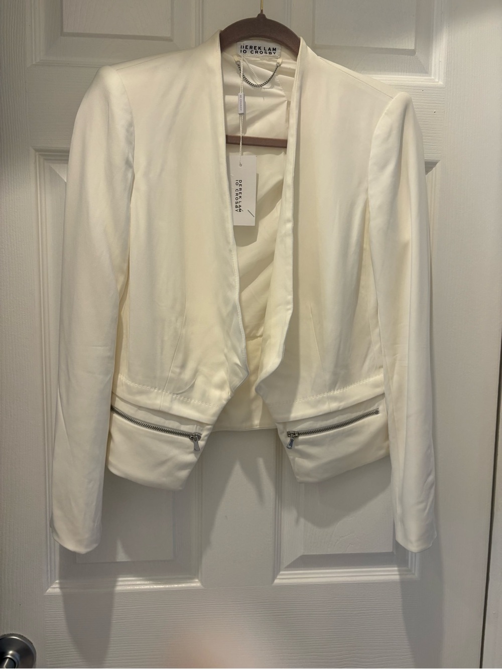 Derek Lam 10 Crosby Eggshell Open Front Zip Pocket Blazer Jacket NWT $695 Size 0 - Picture 3 of 8
